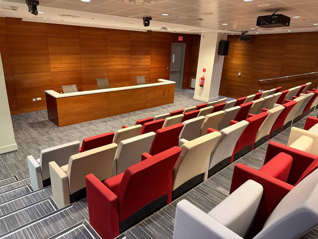The Sport Hall conference room, showing the officials' table and tiered rows of seating