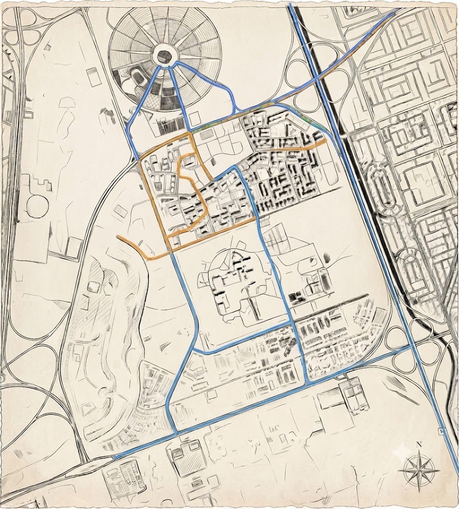 Map showing the short route from King Abdulaziz International Airport to King Abdullah Sports City