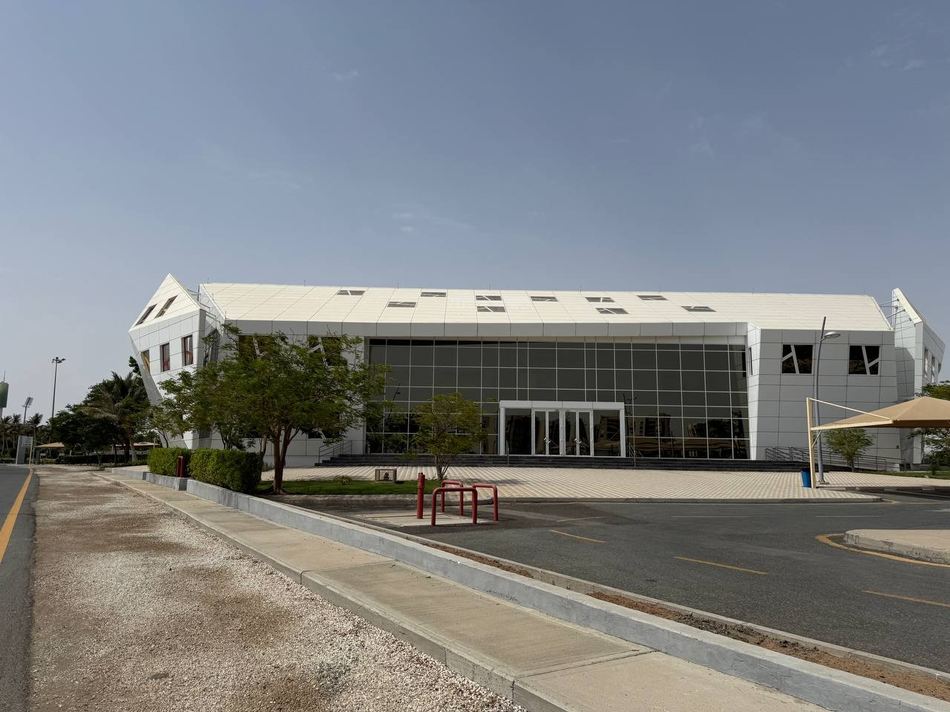 The front elevation of the Ministry of Sport building and its glazed hall