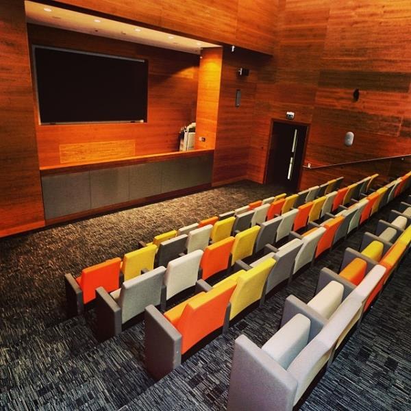 The press conference room, seating 70